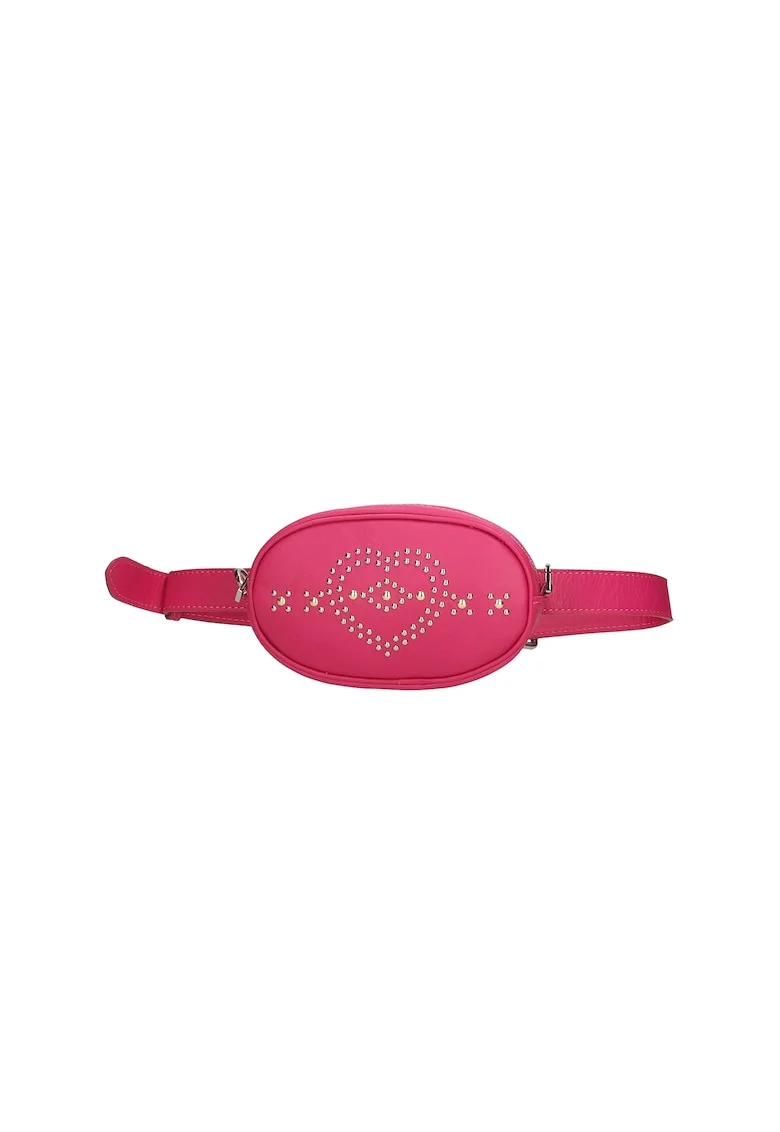Borseta din piele cu aplicatii cu nituri, Fucsia