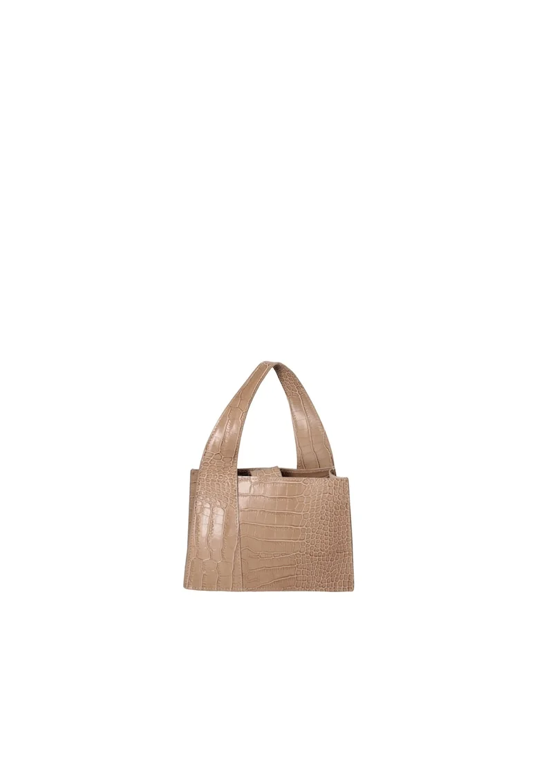 Geanta din piele cu model de crocodil cu maner, Maro taupe