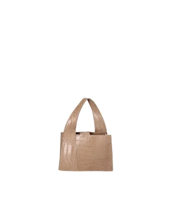 Geanta din piele cu model de crocodil cu maner, Maro taupe