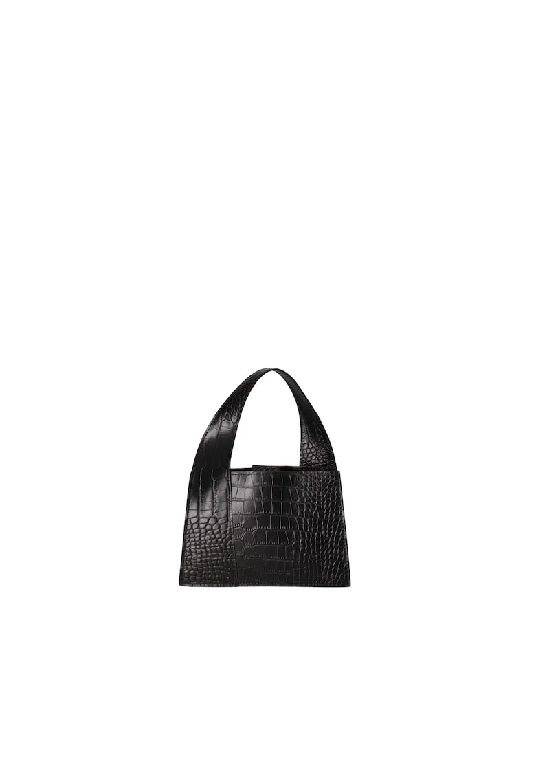 Geanta din piele cu model de crocodil cu maner, Negru