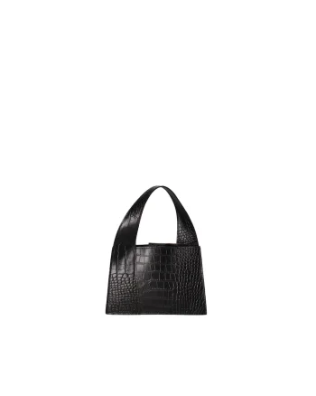 Geanta din piele cu model de crocodil cu maner, Negru