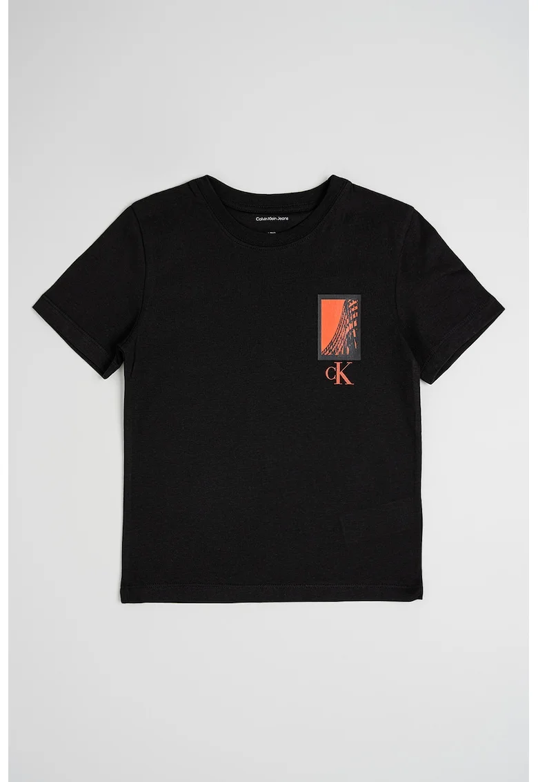 Tricou cu imprimeu grafic si logo, Negru/Rosu stins