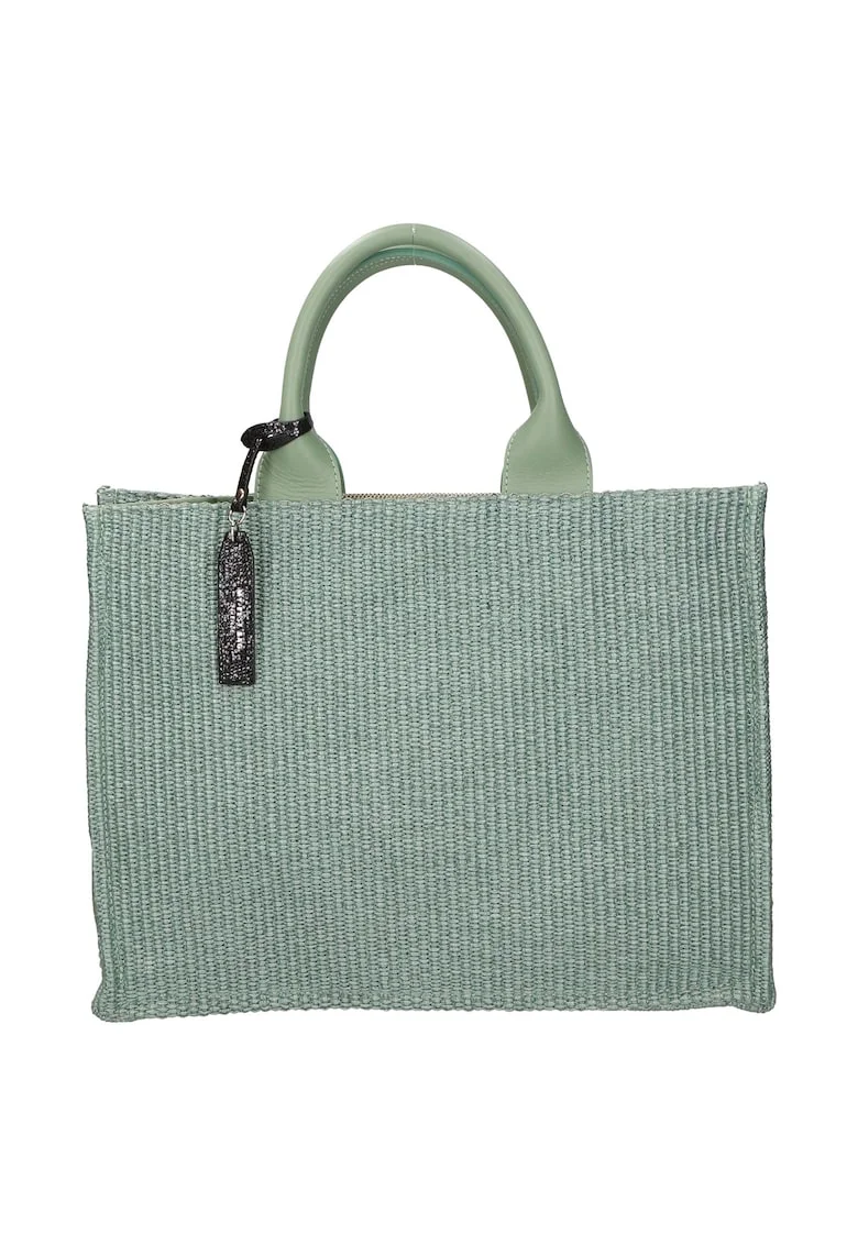 Geanta de piele si material textil cu maner, Verde menta
