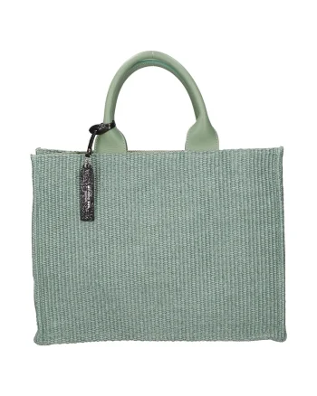 Geanta de piele si material textil cu maner, Verde menta