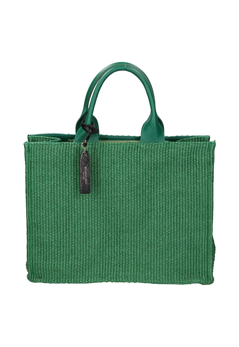 Geanta de piele si material textil cu maner