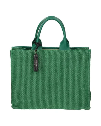 Geanta de piele si material textil cu maner