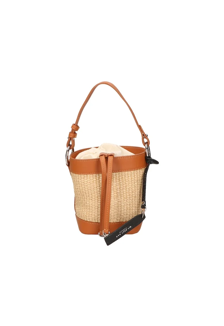 Geanta bucket de piele si material textil