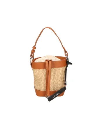 Geanta bucket de piele si material textil