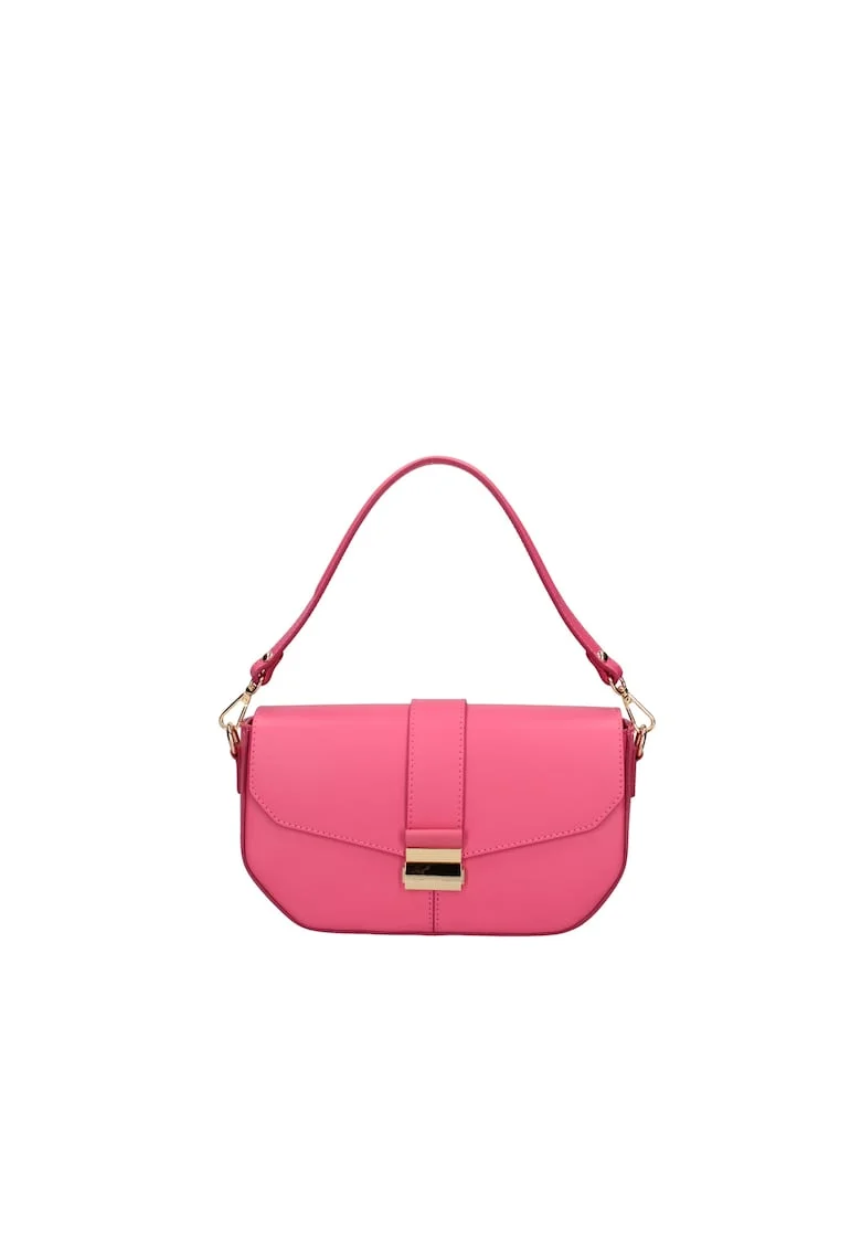 Geanta de piele cu maner si clapa, Fucsia