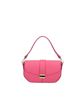 Geanta de piele cu maner si clapa, Fucsia