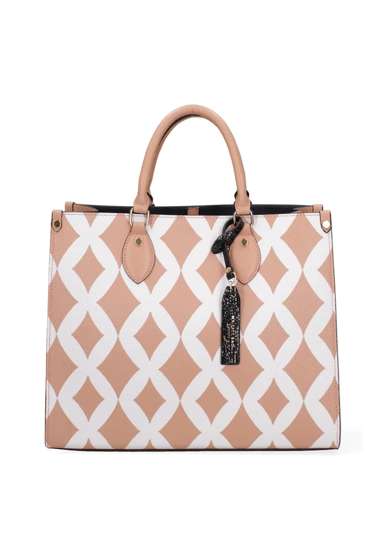 Geanta tote de piele cu model 37655, Alb/Roz somon