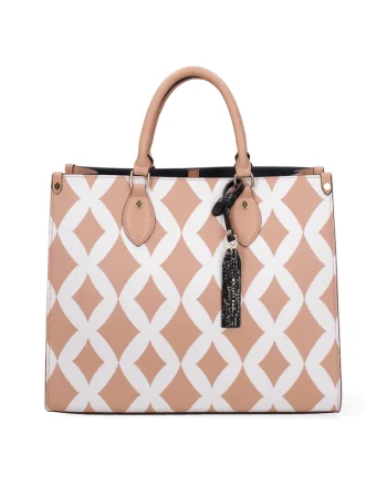 Geanta tote de piele cu model 37655, Alb/Roz somon