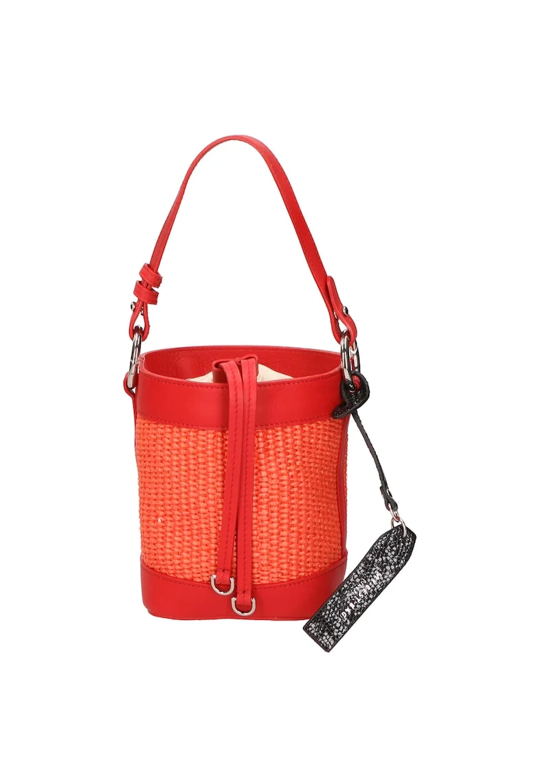 Geanta bucket cu detalii de piele, Rosu