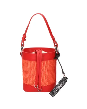 Geanta bucket cu detalii de piele, Rosu