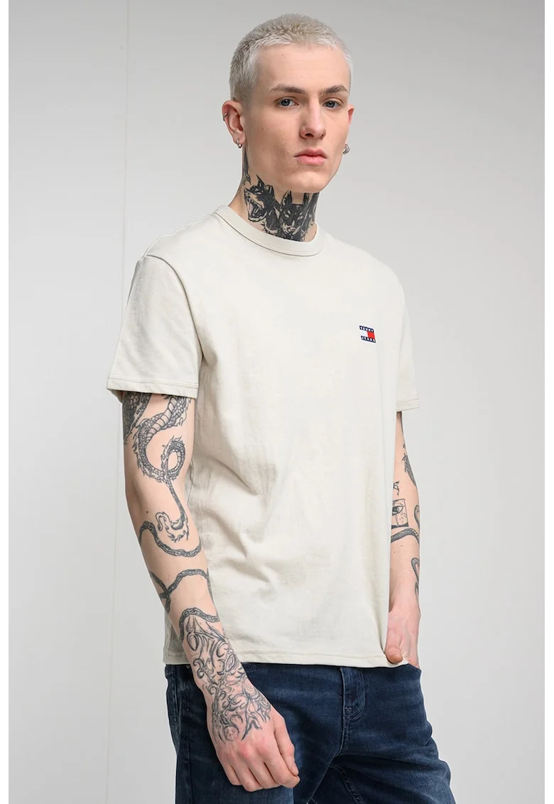 Tricou regular fit de bumbac cu logo brodat, Bej deschis