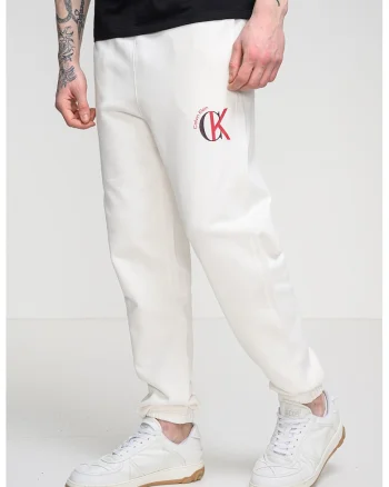 Pantaloni de trening cu talie elastica si logo, Alb