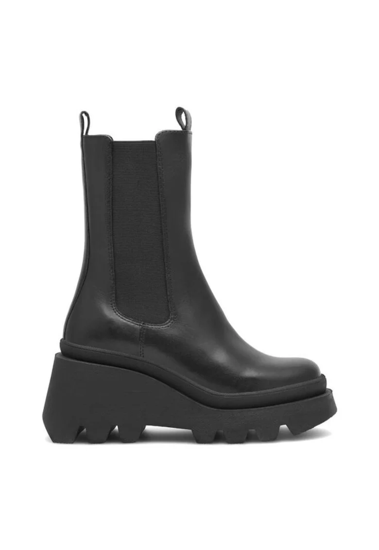 Botine dama,  590559, Piele naturala, Negru,