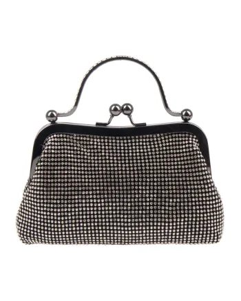 Geanta minaudiere cu strasuri, Negru