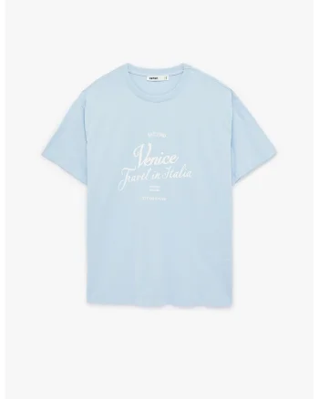 Tricou cu decolteu rotund si imprimeu, Albastru glaciar