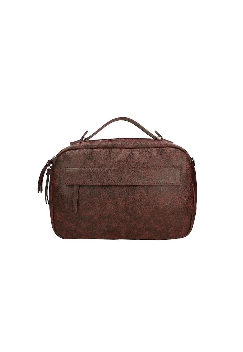 Geanta unisex din piele cu maner si aspect deteriorat, Visiniu