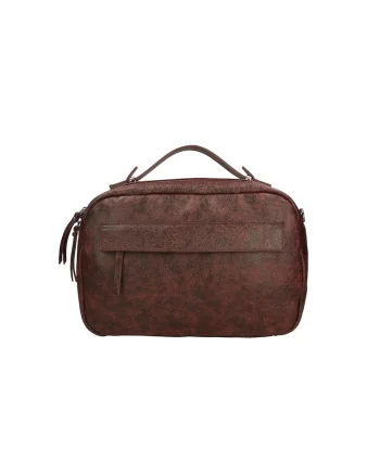 Geanta unisex din piele cu maner si aspect deteriorat, Visiniu