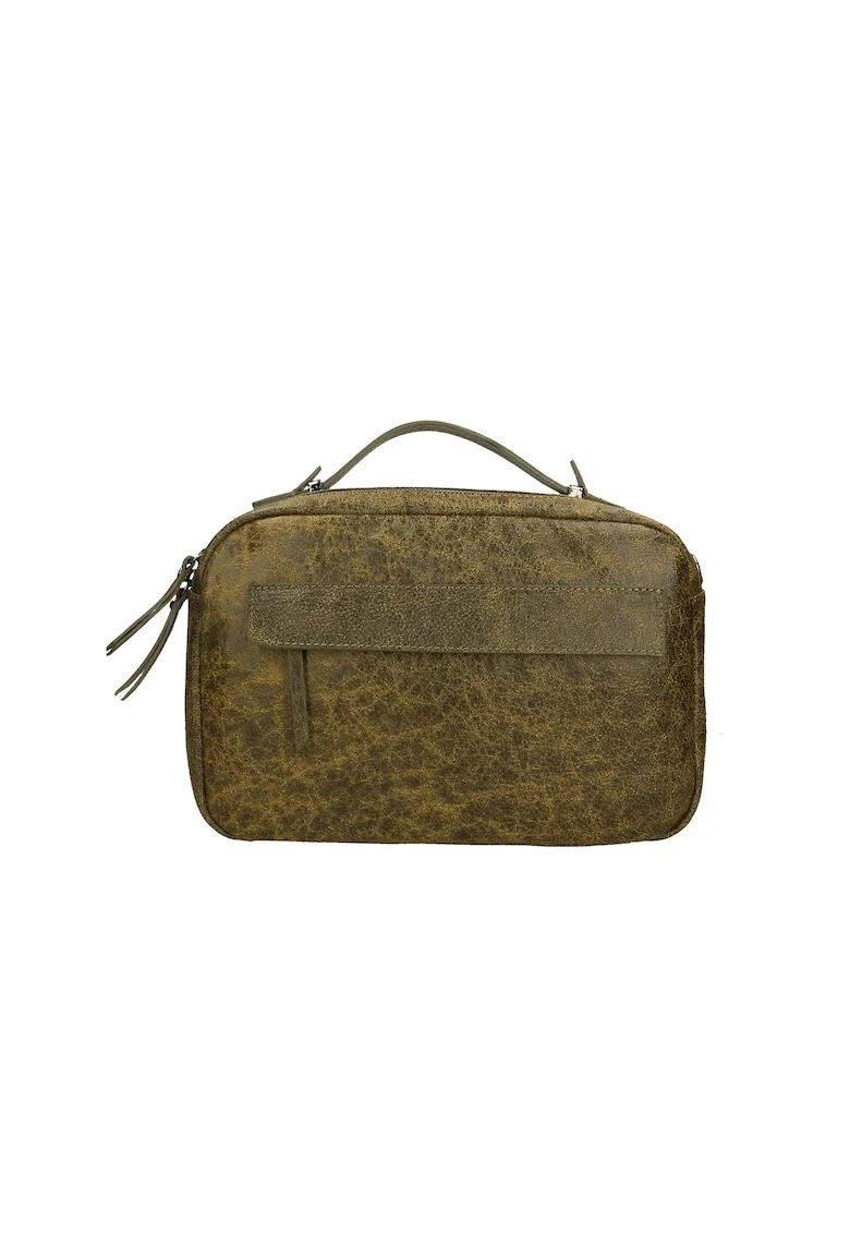 Geanta unisex din piele cu maner si aspect deteriorat, Verde