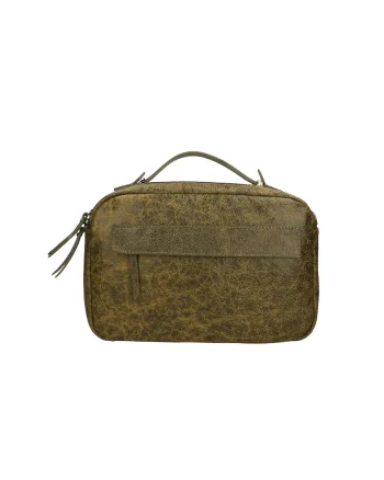 Geanta unisex din piele cu maner si aspect deteriorat, Verde