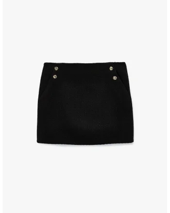 Fusta mini din tuid cu nasturi decorativi, Negru