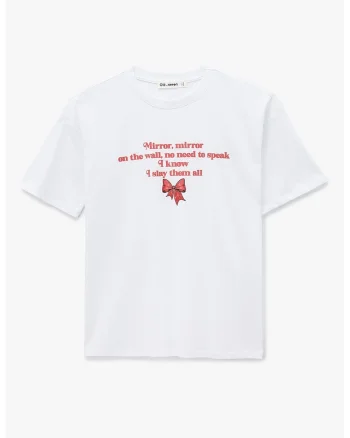 Tricou din bumbac cu imprimeu text, Alb optic/Rosu deschis