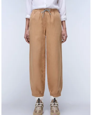 Pantaloni relaxed-fit cu buzunare si talie medie, Maro camel