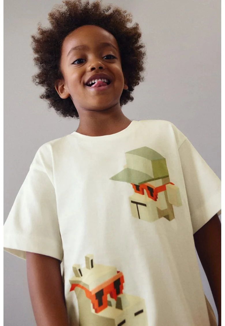 Tricou cu imprimeu grafic, Verde pal/Alb murdar