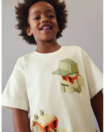 Tricou cu imprimeu grafic, Verde pal/Alb murdar