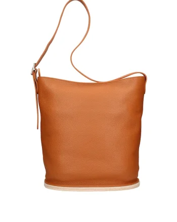 Geanta de piele cu bareta de umar Zelia Plus, Maro camel