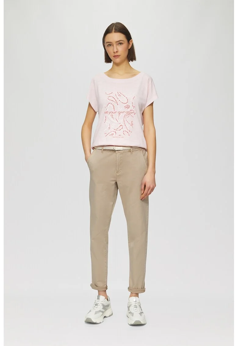 Pantaloni chino crop cu o curea, Maro camel