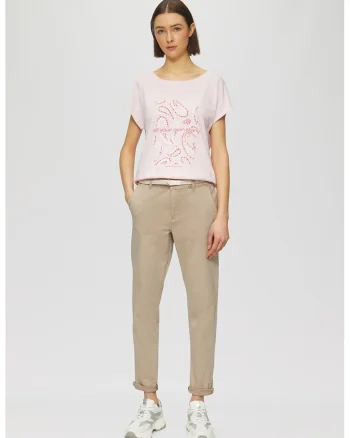 Pantaloni chino crop cu o curea, Maro camel