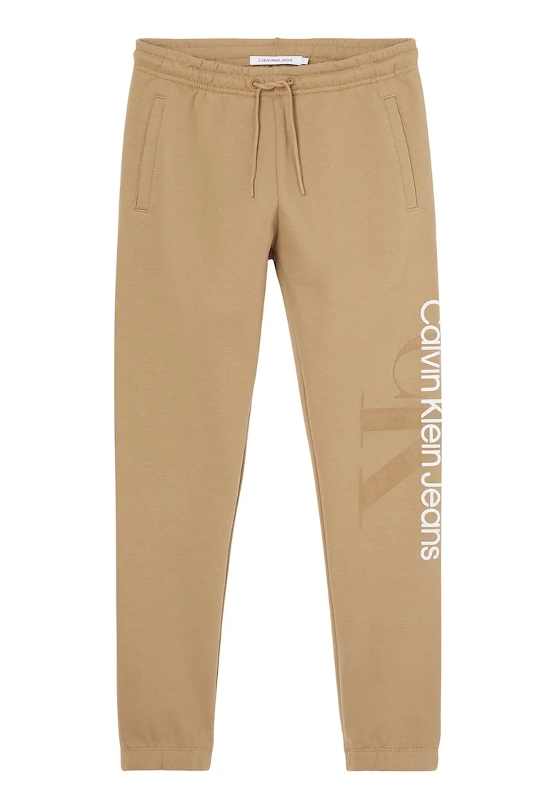 Pantaloni sport cu imprimeu logo, Maro camel