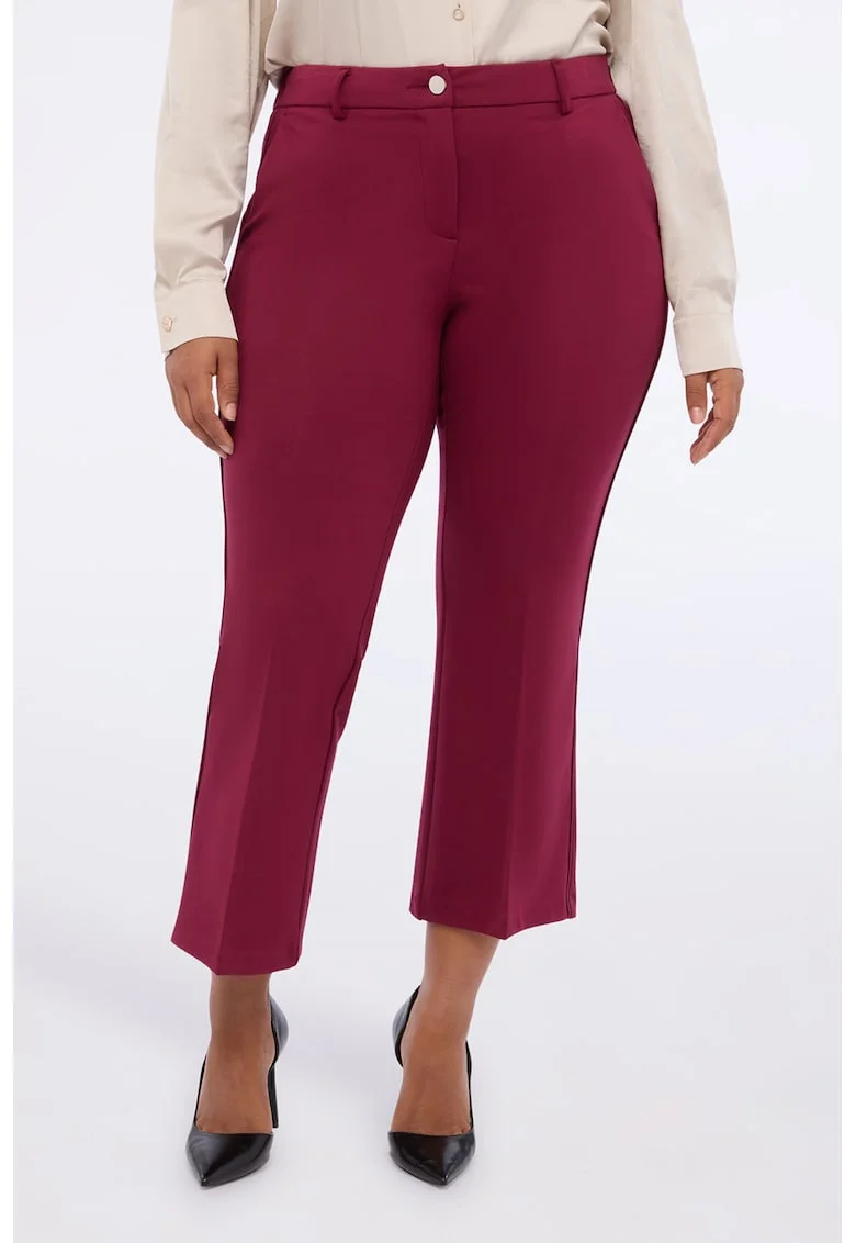 Pantaloni crop cu buzunare laterale, Rosu stins