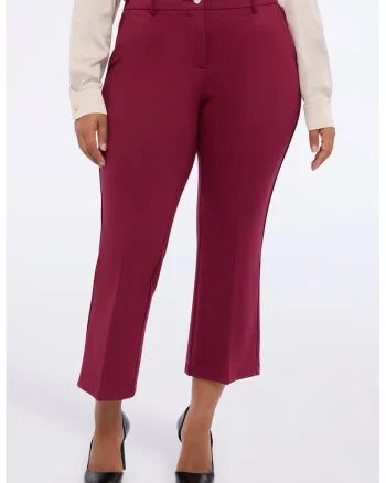 Pantaloni crop cu buzunare laterale, Rosu stins