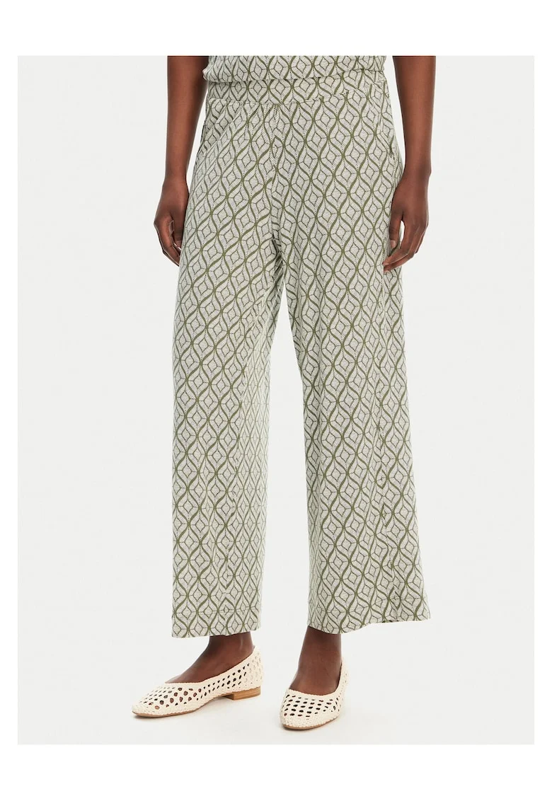 Pantaloni largi pentru dama,  verde/crem,