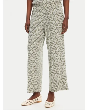 Pantaloni largi pentru dama,  verde/crem,