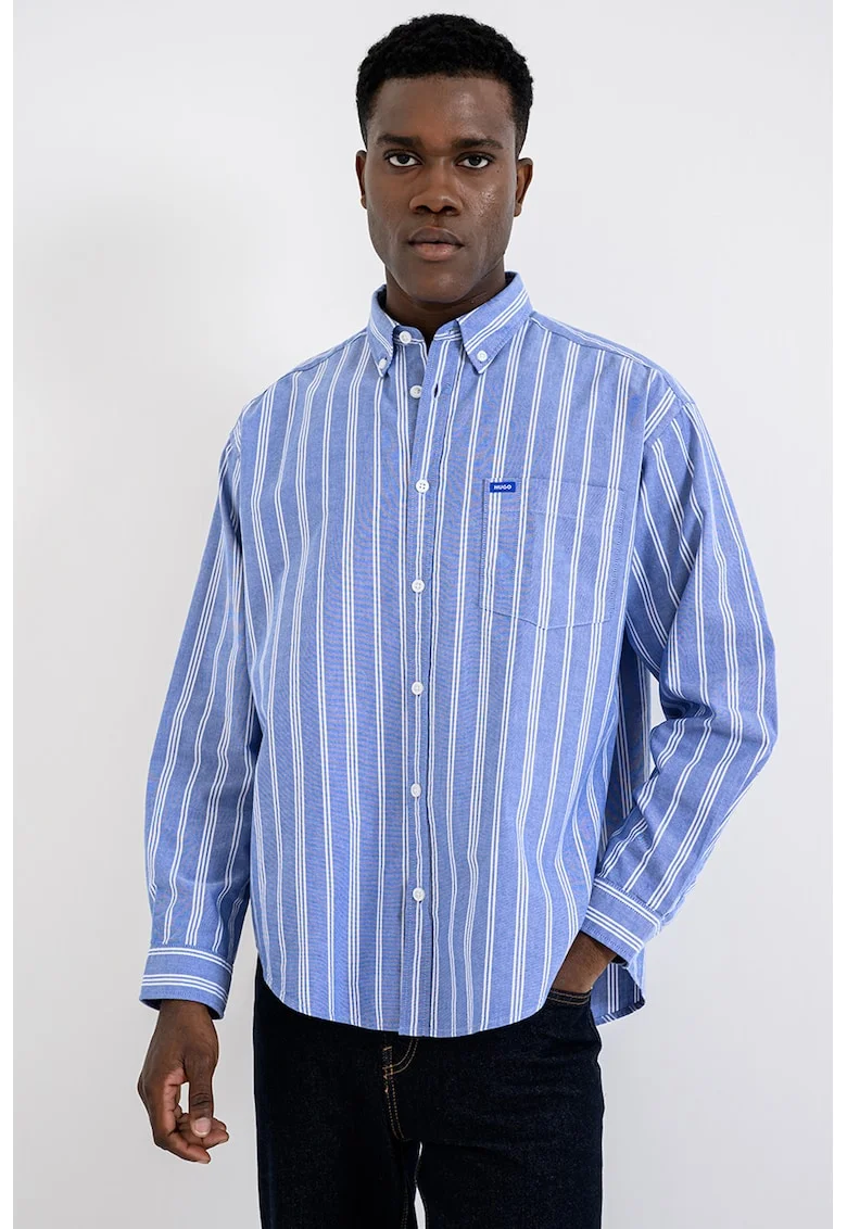 Camasa relaxed fit din bumbac cu guler fixat cu nasturi, Alb/Albastru lavanda