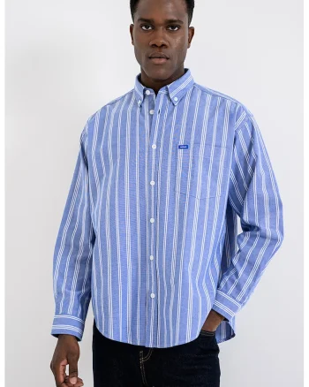 Camasa relaxed fit din bumbac cu guler fixat cu nasturi, Alb/Albastru lavanda