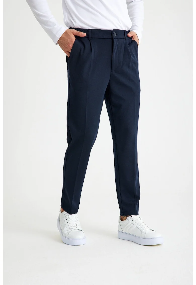 Pantaloni conici cu pliuri inversate pe partea din fata, Bleumarin