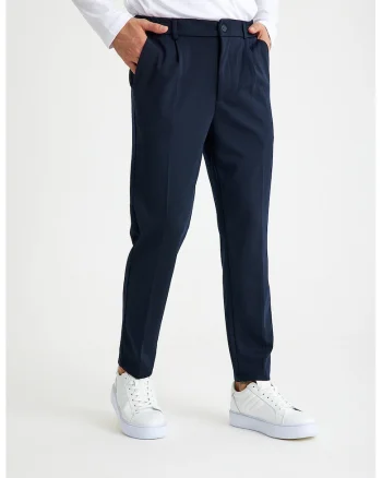 Pantaloni conici cu pliuri inversate pe partea din fata, Bleumarin