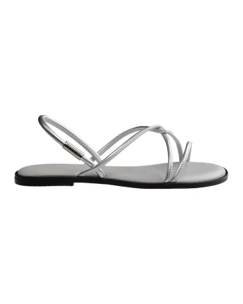 Sandale cu talpa plata si barete multiple, Argintiu cromat