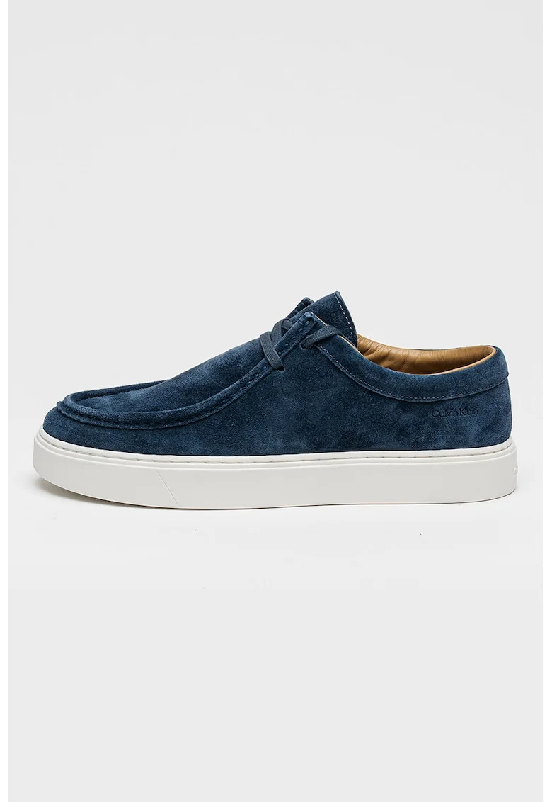 Pantofi casual din piele intoarsa, Alb/Albastru inchis