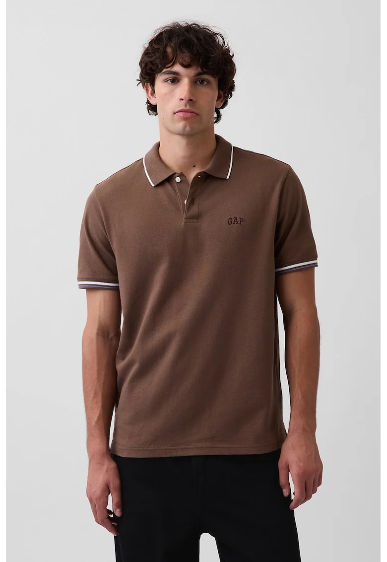 Tricou polo cu logo brodat, Maro