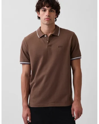 Tricou polo cu logo brodat, Maro