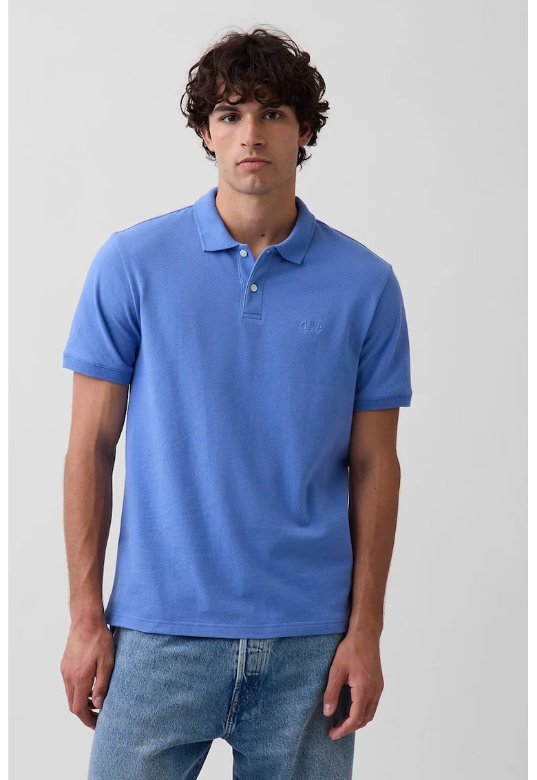 Tricou polo cu logo brodat, Albastru lavanda