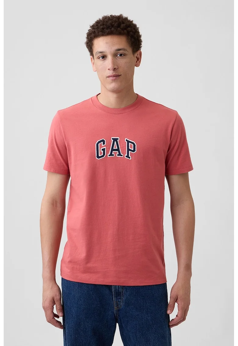 Tricou de bumbac cu aplicatie logo, Rosu stins
